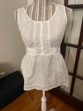 J. Crew White Sleeveless Pintuck Button Front Tunic